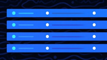 Poster - Four horizontal rows of stylized blue rectangles with circular elements.
