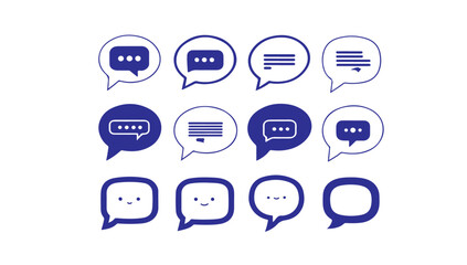 Poster - Collection of various speech bubbles in blue and white on white background