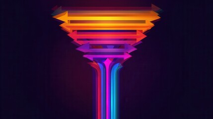 Poster - Multicolored arrows converging on a dark background.