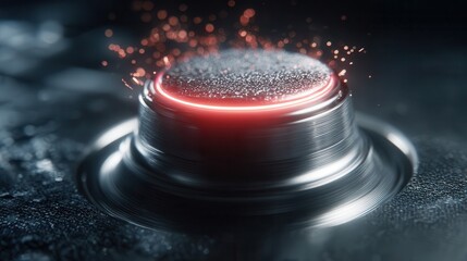 Aufkleber - Close-up view of a metallic button with glowing red ring.