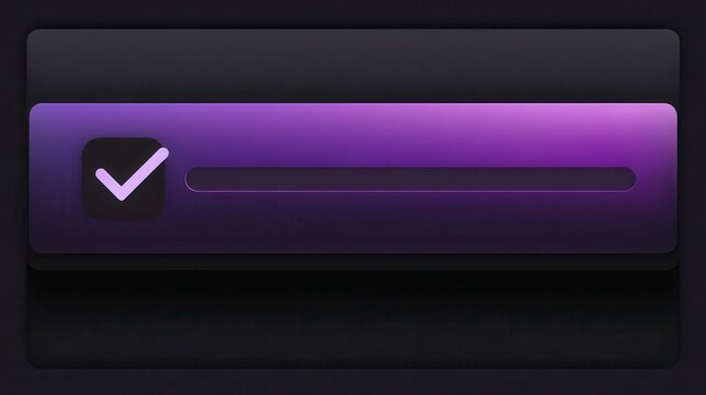 Purple interface element with checkmark.