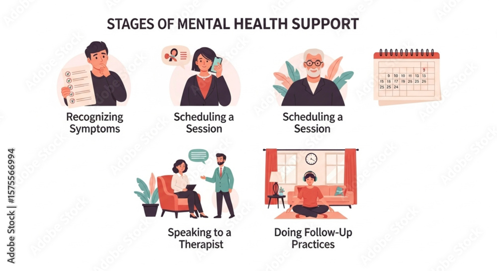 Illustrative diagram depicting the stages of mental health support ...