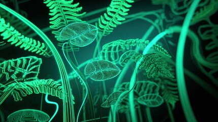 Poster - Intricate glowing foliage design in a dark environment.