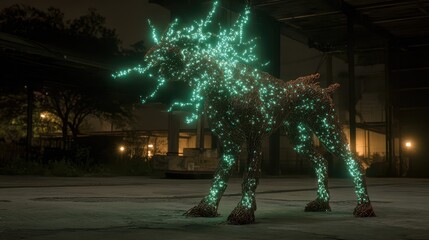 Poster - Illuminated animal sculpture at night.