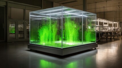 Poster - Glass enclosure displaying vibrant green plants.