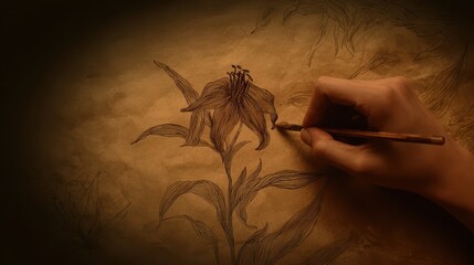 Poster - Hand-drawn floral design on aged paper.