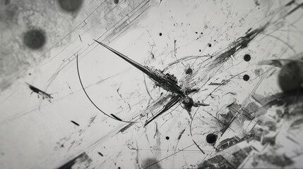 Poster - Abstract design with intricate black lines and splashes.
