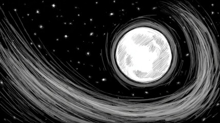 Poster - A whimsical depiction of a moonlit night sky.
