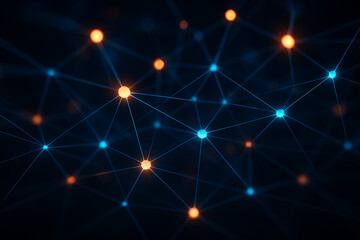 Wall Mural - abstract 3d neural network with glowing nodes and connecting lines floating in space. cinematic ligh