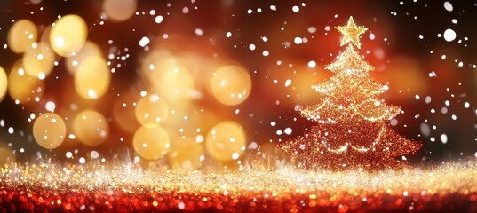 Poster - Sparkling Golden Lights Dancing Around a Beautifully Decorated Christmas Tree, Spreading Holiday Joy