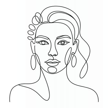 Woman Face One Line Single  continuous Line Art