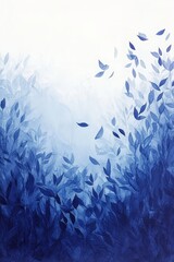 Poster - Serene Watercolor Foliage Art Featuring Soft Blue and Violet Tones with a Gentle Gradient Background