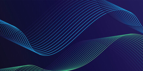 Poster - Abstract glowing wave lines on dark blue background. Dynamic wave pattern. Modern flowing wavy lines.