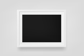 Poster - Black picture with white frame on the wall. 3d vector mockup