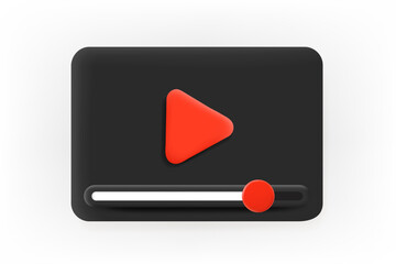 Poster - Online video player with play button template with progress bar. Vector 3d application icon