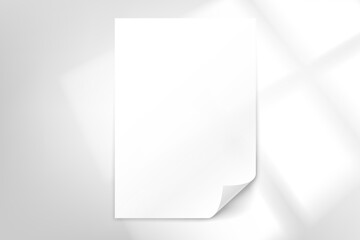 Poster - White paper page on bright background with window light. 3d vector mockup