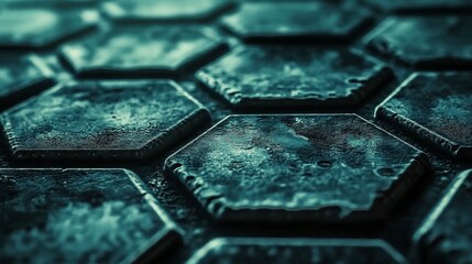 Poster - Detailed Hex Grid Texture Background Featuring Shaded Blue Hexagonal Tiles in 3D Perspective View