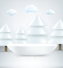 Poster - Winter stage with podium and copy space. 3d vector illustration