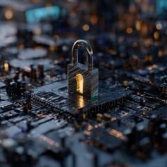Aufkleber - Digital Lock on Circuit Board Representing Cybersecurity and Data Protection in Modern Technology