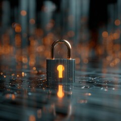 Aufkleber - Glowing Digital Padlock Symbolizing Cyber Security and Data Protection in a Futuristic Environment
