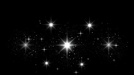 Poster - A black background with a row of five bright stars. The stars are evenly spaced and appear to be shining brightly. Concept of wonder and awe at the beauty of the night sky