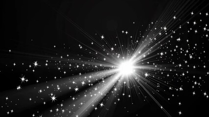 Poster - A bright light shining on a dark background. The light is surrounded by a lot of small stars
