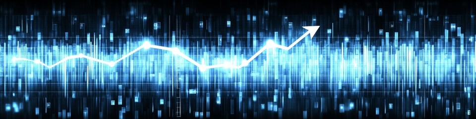 Poster - Cyan Finance Line Chart with Ascending Arrow Representing Growth and Progress in Data Visualization