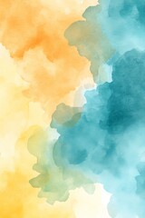 Poster - Soft and Dreamy Teal and Yellow Watercolor Background with Gentle Pastel Tones and Artistic Strokes