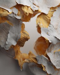 Poster - Torn Layers of Textured Paper Revealing Yellow Background in Creative Abstract Design