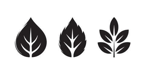 Aufkleber - Three black leaf illustrations with different shapes and designs on a white isolated background