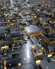 Poster - Futuristic Technology Cityscape at Night with Illuminated Structures and Complex Grid Design