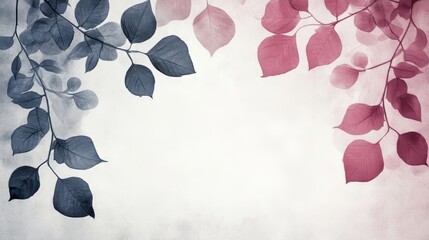 Poster - Elegant Botanical Background with Blue and Pink Leaves in a Minimalist Watercolor Design Style