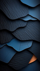 Poster - Layers of textured paper in blue shades with a hint of orange