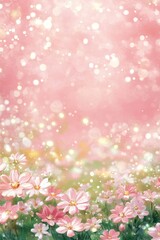 Poster - Elegant Watercolor Blush Pink Meadow with Delicate Floral Accents and Textured Botanical Drawings