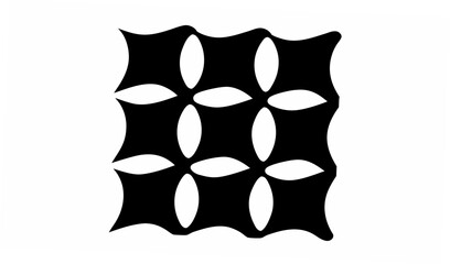 Poster - Black and white pattern featuring a grid of curved squares with oval shaped negative spaces forming flowers