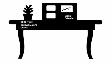 Fototapete - Illustration of a desk with real time performance charts digital calendar and a potted plant on top of it