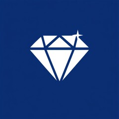 Aufkleber - Minimalistic white diamond icon with clean geometric facets centered on deep blue background, featuring a small starburst on upper-right for sparkle and emphasis.