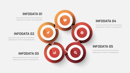 Fototapete - Circle Infographic Template with Gradient Color, 5 Options, and Icon