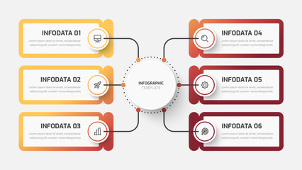 Fototapete - Business Central Circle, Infographic Presentation with Gradient Color, Circle Label, 6 Options and Icon