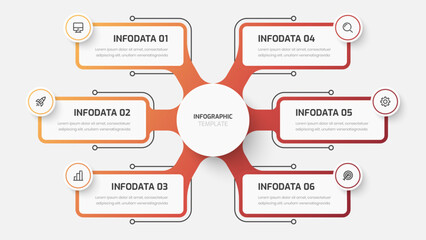Fototapete - Business Central Circle Infographic Template with Gradient Color, 6 Options, Thin Line and Icon