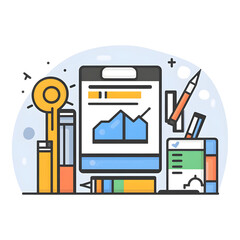 Poster - Analysis tools for data visualization in business office setting digital illustration