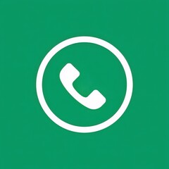 Aufkleber - Minimalistic white telephone handset icon encircled by a white ring, set against a solid green background, bold and easily recognizable design.