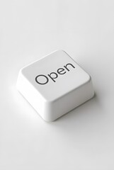 Poster - A single white button with the word Open, vertical composition. Clean design and minimalist aesthetic ideal for technology and interface concepts.
