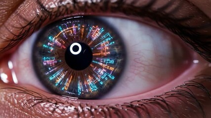 Poster - Futuristic Eye with Digital Circuitry Iris, Close-Up View of Human Eye