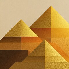 Poster - Illuminated Geometric Shapes Representing Pyramids in Warm Tones of Gold and Brown with Subtle Textures