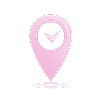 Pink Map Pointer with Checkmark Icon Digital Illustration Navigation Solution Confirmation Verified Location Pin