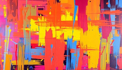 Poster - Vibrant abstract art showcase contemporary gallery colorful paintings creative space close-up view
