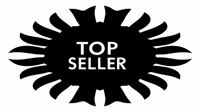 Black top seller oval badge with decorative edges and white text indicating best selling product or item