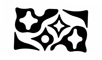 Poster - Abstract black and white pattern featuring star shapes and organic blob like forms in a retro style design