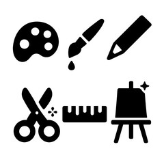 Poster - Comprehensive Set of Black Pictogram Silhouettes Art Supplies Icon Sign Collection - Perfect for Design Projects, Websites, and Applications